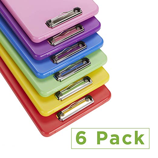 Mind Reader COLCLIP6-ASST Clipboard, Plastic Letter, Bottom Opening Storage, Low Profile Clip, School, Office, Pack of 6, Color, Multi 6 Pack