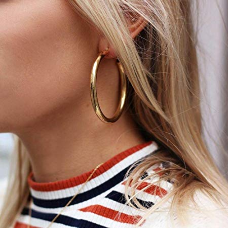Doubnine Tube Hoop Earrings Gold Lightweight Large Earrings Women Fashion Jewelry Earrings (40mm, silver)