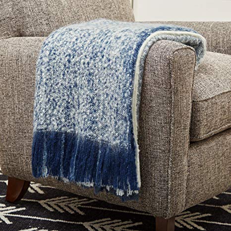 Rivet Super Soft Oversized Ombre Stripe Brushed Weave Throw Blanket, 60" x 80", Indigo, White