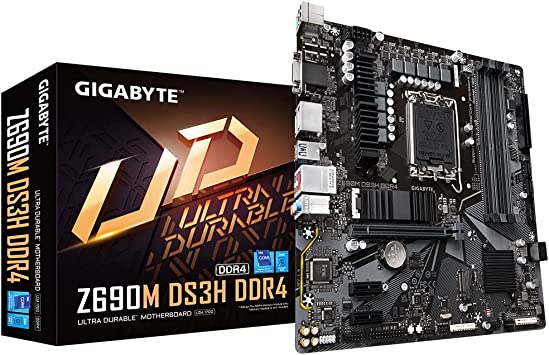 Gigabyte Z690M DS3H DDR4 Micro ATX Motherboard - Supports 12th Gen Intel Core Processors (LGA 1700), 6 2 1 VRM Design, DDR4-5333(OC) Memory, 2.5 GbE LAN, 2x PCIe 4.0 M.2 & USB 3.2 Gen2 Type-C