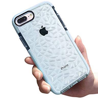 COOLQO Compatible for iPhone 8 Plus/7 Plus/6s Plus/6 Plus Case 5.5", Women Girls Men Crystal Clear Slim 3D Diamond Pattern Soft TPU Air Cushion Shockproof Drop Protection Phone Protective Cover Blue