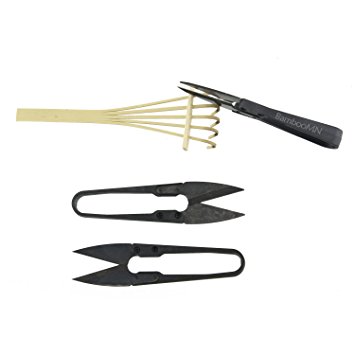 BambooMN Brand Bonsai Leaf Trimmers (Set of 3) and Bamboo Rake
