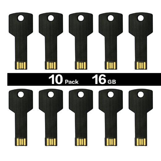 DIGIOCEAN Bulk 10Pcs Black 16GB USB 2.0 Flash Drives Memory Stick Metal Key Design Keychian