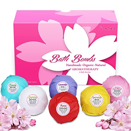 Enther Bath Bombs Gift Set, 6 Pack Large Size (3.18 Oz/ea) Handmade Organic Essential Oil Bathbombs for Adults and Kids, Perfect for Bubble Bath, Pearl Aromatherapy Bath Bomb in Gift Box (Flowers)