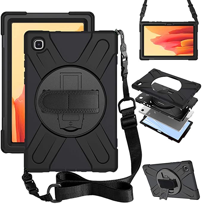 ZenRich Samsung Galaxy Tab A7 10.4 Tablet Case 2020, SM-T500/T505/T507 Galaxy Tab A7 10.4 inch zenrich Heavy Duty Shockproof Case with Screen Protector Kickstand Hand Strap and Shoulder Strap,Black