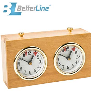 BETTERLINE Professional Analog Wood Chess Clock Timer - Wind-Up, No Battery Needed By Better Line