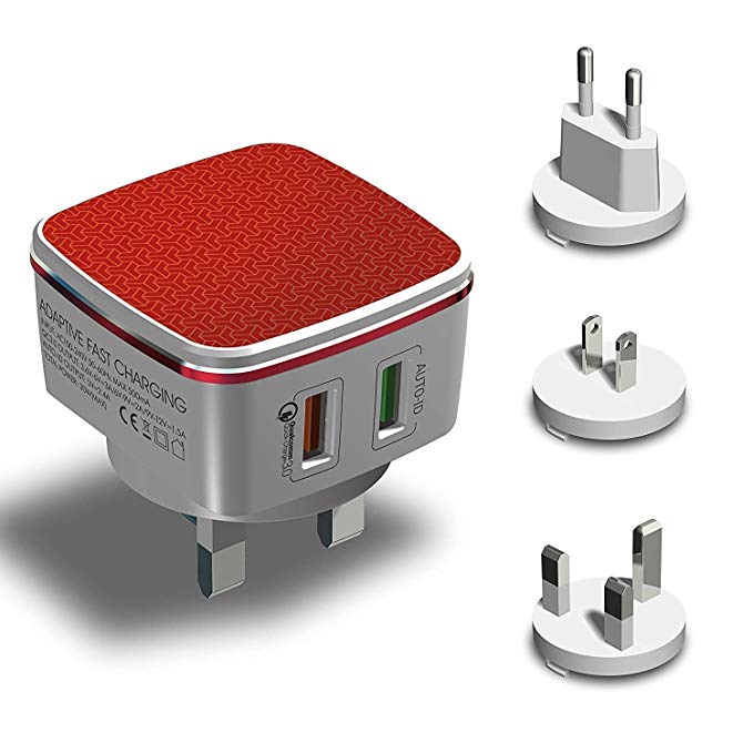 Boosted 2 Port multi USB Fast Travel Charger with 3 Adaptors, 30W, 1 mtr micro USB cable, UK, EU & USA Pins Included - White
