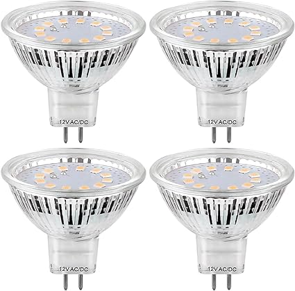 SANSUN MR16 LED Bulbs 5W Equivalent to 50W Halogen, GU5.3 Bi-Pin Base, 12V 4000K 120° Wide Angle, Non-Dimmable (Daylight White, Pack of 4)