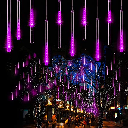 Icicle Lights Meteor Lights, EEIEER Falling Rain Meteor Shower Christmas Lights Supporting 4 Sets Connected, 10 Tubes 540 LED Waterproof Cascading Lights for Party Christmas Decoration (Purple)