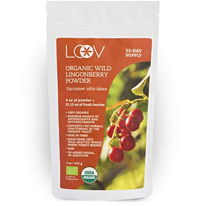 Organic Wild Lingonberry Powder, made from 100% whole organic lingonberries, freeze dried and powdered wild lingonberries, wild-crafted from Northern European forests, 4 oz, 22-day supply, raw
