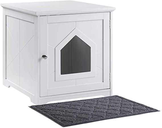 Unipaws Cat Litter Box Cover Enclosure, Cat Washroom Storage Bench, Indoor Cat House, Sturdy Wooden Structure, Spacious Storage, Easy Assembly, Fit Most of Litter Box (White Small)
