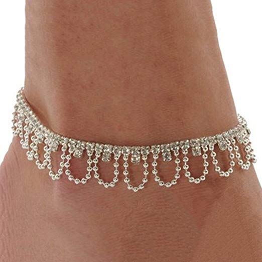 Celeb Crystal Charm Drop Ankle Chain Bracelet Anklet Wedding Jewelry