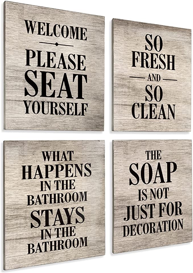 Excello Global Products Wooden Bathroom Humor Signs : Decor for Home, Restaurant, or Business - 8x10 Inches - Ready to Hang - (Pack of 4, Assortment 1)