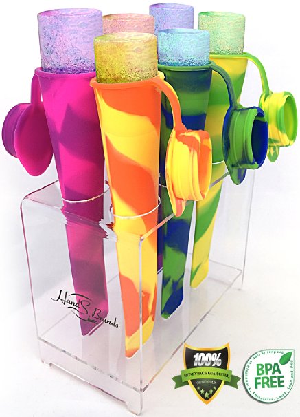 Popsicle Molds - Maker with Attached Cap,Silicone Ice Pop Molds [Set of 6] with Perfect Popsicle Holder - Ice Pop Maker Set