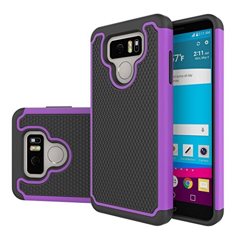 LG G6 Case,Suensan Dual Layer Armor Defender Protective Shock Absorbing with Hybrid Soft silicone and Hard PC Design Cover for LG G6 (2017) (Purple)