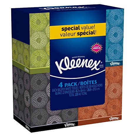 Kleenex Facial Tissue - 55 2-ply Box, 4 Pack,Designs may vary