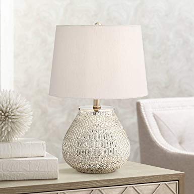 Zax Cottage Accent Table Lamp 19 1/2" High Mercury Glass Teardrop Gray Drum Shade for Bedroom Bedside Nightstand Office - 360 Lighting