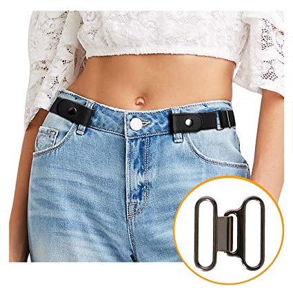 JasGood Women/Men Buckle-Free Elastic Belt - 1.25" Ladies Invisible Waist Belt Fits 24" to 36" - Jeans and Dress with Metal Buckle