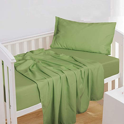 NTBAY 3-Piece Toddler Sheet Set, Microfiber Fitted Sheet, Flat Sheet and Envelope Pillowcase, Crib Sheets Set, Toddler Bed Set, Baby Bedding Sheet & Pillowcase Sets (Green, Toddler)