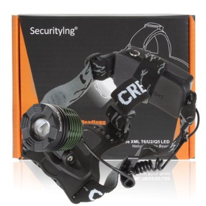 SecurityIng LB-XL T6 500Lm Rechargeable Waterproofing Zoomable Headlamp & Charger(18650 Battery Not Included)