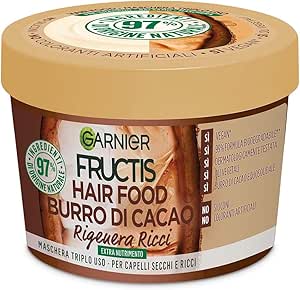 Garnier Fructis Hair Food Burro di Cacao Rigenerante, Maschera per Capelli Secchi e Ricci, 97% di Ingredienti di Origine Naturale, Senza Siliconi, 390 ml