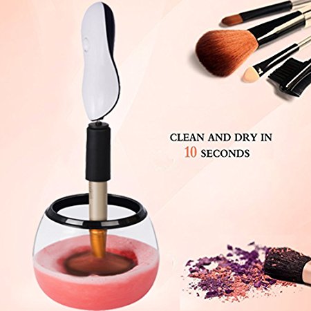 Makeup Brush Cleaner, Electric Automatic Makeup Brush Cleaner and Dryer Machine, 360 Rotation Completely Cleans and Dries All Makeup Brushes in Seconds - White