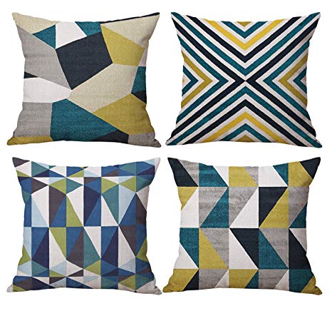18 x 18 inches Decorative Throw Pillow Covers Set Square Geometry Triangle Sofa Cushion Covers Set of 4