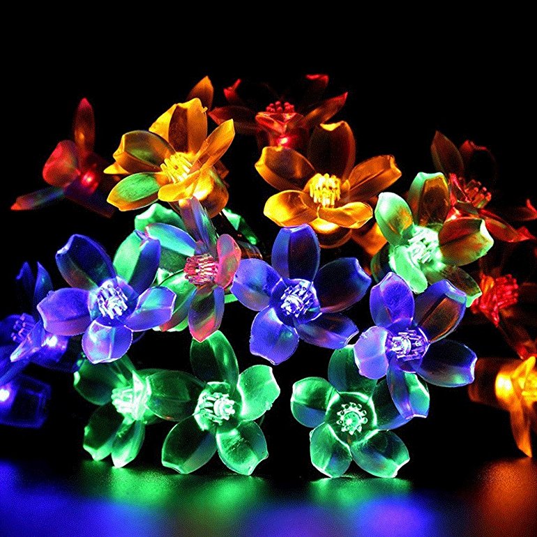 Uping Solar powered LED Fairy Lights 8 Mode String light 50er flowers 7M Multi color waterproof for Indoor Outdoor Party Garden Christmas Halloween Wedding Home Bedroom Yard Deck Decoration