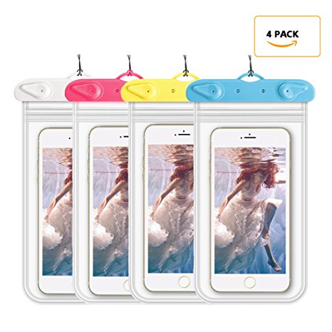 (4 Pack) Universal Waterproof Case,CellPhone Dry Bag Phone Pouch for iPhone 8/7/7 Plus/6S/6/6S Plus/SE/5S, Samsung Galaxy S8/S8 Plus/Note 8 6 5 4, Google Pixel 2 HTC LG Sony MOTO up to 6.0"