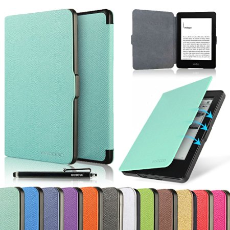 Kindle Paperwhite Case, HAOCOO Ultra Slim Leather Smart Case Cover Build in Magnetic [Auto Sleep/Wake] Function for All-New Amazon Kindle Paperwhite (Fits All versions: 2012, 2013, 2014 and 2015 All-New 300 PPI Versions with 6" Display and Built-in Light) (Aqua)