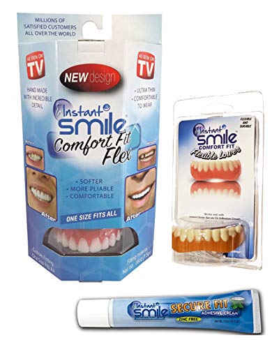 Instant Smile Comfort Flex Upper and Lower Veneers Complete Set with Denture Cream