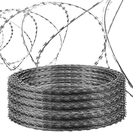 LOVSHARE Razor Wire Each Coils 50 FT Ribbon Barbed 18" Diameter Razor Ribbon Helical Barbed Wire (5 Rolls)