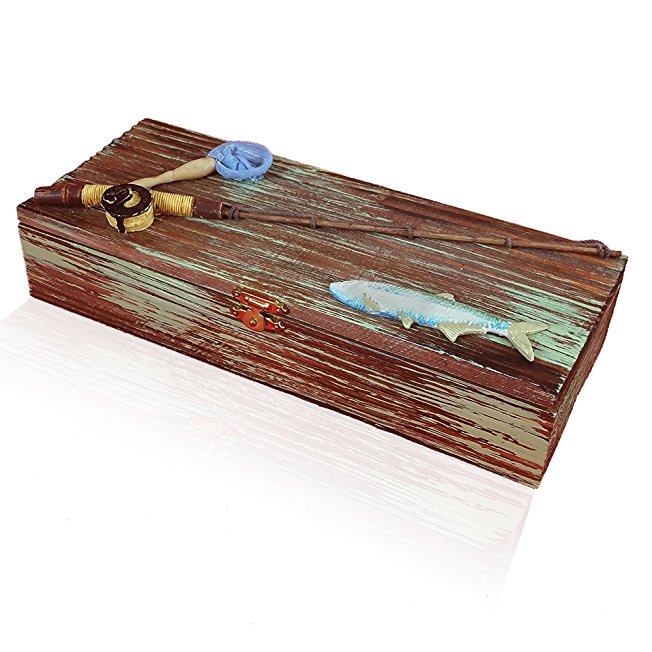 Wooden, Nautical, Fishing Box for Coins, Keys or the Man Cave. Best Seller Birthday Gift for Dad!