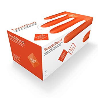 TouchGuard Orange Nitrile Disposable Gloves, Diamond Textured, Powder-Free, Box of 100, Large
