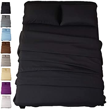 Bed Sheet Set Super Soft Microfiber 1800 Thread Count Luxury Egyptian Sheets 16-Inch Deep Pocket Wrinkle and Hypoallergenic (Black, Queen)