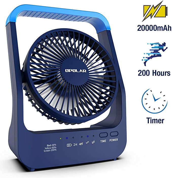 OPOLAR NEW 20000mAh Rechargeable Battery Operated Desk Fan, Camping Fan for Tents, 200H Portable Long Last USB Fan for Hurricane Season, 2/4 hours Timer, 3 Speed, 350°Rotation