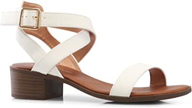 LUSTHAVE Women's Front Strap Ankle Wrap Adjustable Buckle Stacked Chunky Heel Gladiator Summer Dress Sandal