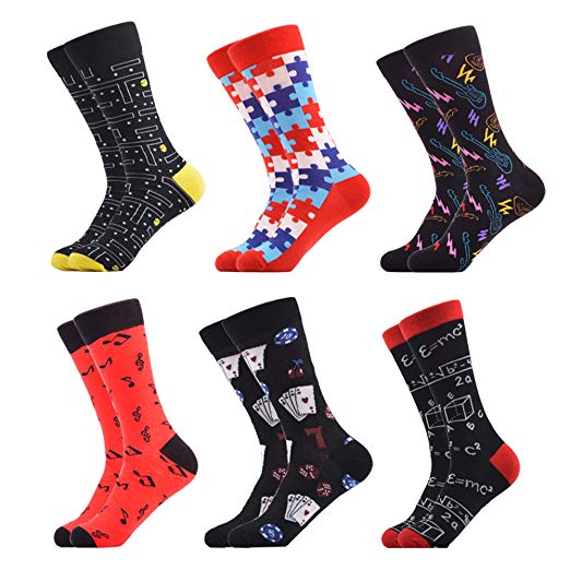 WeciBor Men's Dress Cool Colorful Fancy Novelty Funny Casual Combed Cotton Crew Socks Pack