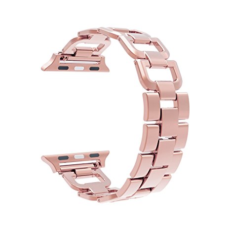 For Apple Watch Band 38mm Pink Rose Gold, Wearlizer D Type Band Replacement iWatch Stainless Steel Strap for Apple Watch Series 3, Series 2, Series 1, Sport, Edition, Christmas Gift - 38mm Rose Gold