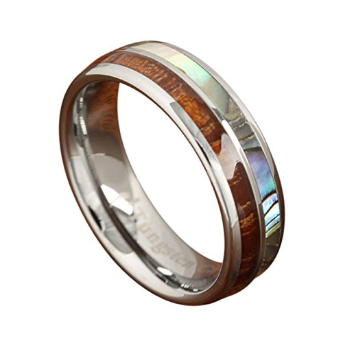 Koa Wood Abalone Tungsten Two Tone Wedding Ring Half Wood/shell 6mm