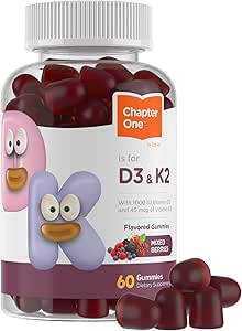 Zahler Chapter One Vitamin D3 K2 Gummies, Contains 1000IU of Vitamin D3 and 45MCG of Vitamin K2, D3 & K2 Gummy Supplement, Kosher, 60 Gummies