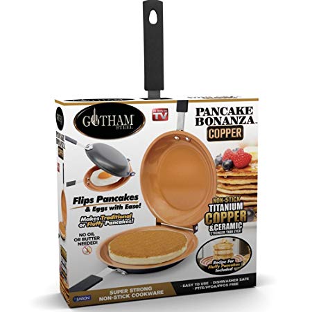 Gotham Steel Pancake Bonanza Nonstick Copper Double Pan – Easy Delicious Perfect Fluffy Every Time with Absolutely No Clean up, As Seen on TV, Large, Brown