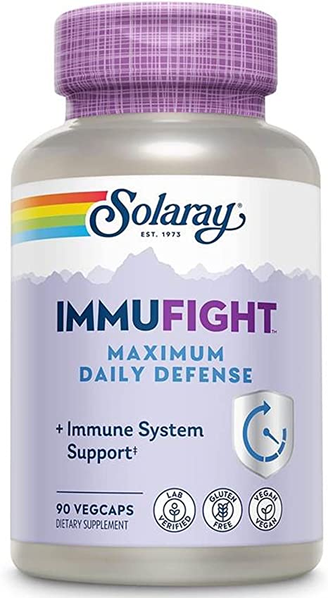 Solaray Immufight Maximum Daily Defense, All Day Immune Support, Vitamin C, Vitamin D, Zinc, Probiotics, Monolaurin, Acerola & More, Vegan & Gluten Free, 60 Day Guarantee, 30 Servings, 90 VegCaps