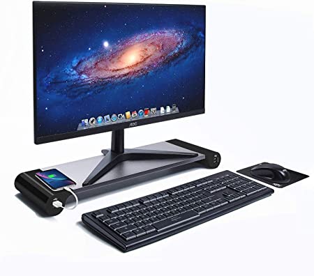 Desk Stand Monitor Stand Computer Stand 4 USB Port Charging Keyboard Storage, Aluminum Bracket Convenient Desktop Storage … (Black)