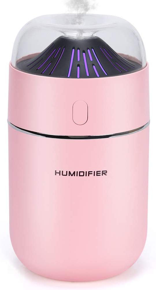Zonsk Mini Humidifier for Office,Desk,Car,Room, Portable Cool Mist Ultrasonic Humidifier, Easy Operated, Waterless Auto-Off, (Pink)