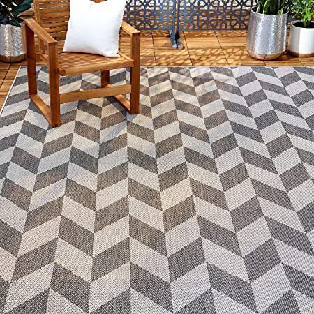 Home Dynamix Patio Country Calla Contemporary Herringbone Indoor/Outdoor Area Rug, 7'9"x10'2" Rectangle, Black/Gray