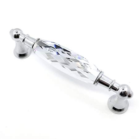 3.75'' 5.00'' Glass Dresser Drawer Handles/Clear Pulls Knob Chrome Metal/Silver Modern Crystal Cupboard Cabinet Handle Pull Knobs (3.75'' Hole to Hole)