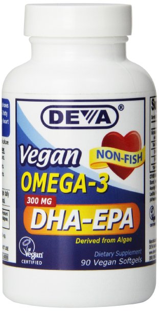 Deva Nutrition Vegan DHA-EPA Nutritional Supplement Softgel, 300 mg, 90 Count