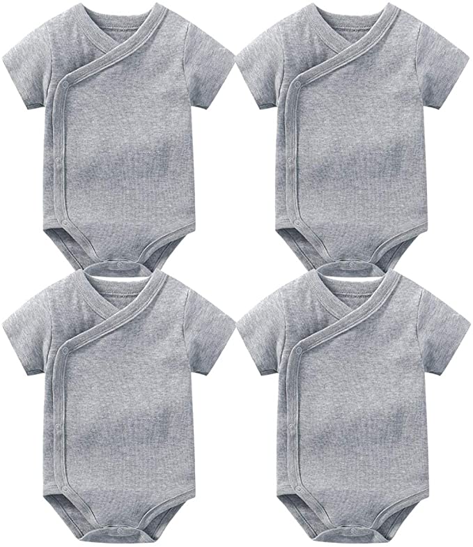 Baby Boys Girls Short Sleeves Kimono Onsies Cotton Baby Side-Snap Bodysuit Pack of Cardigan Onsies for Infants
