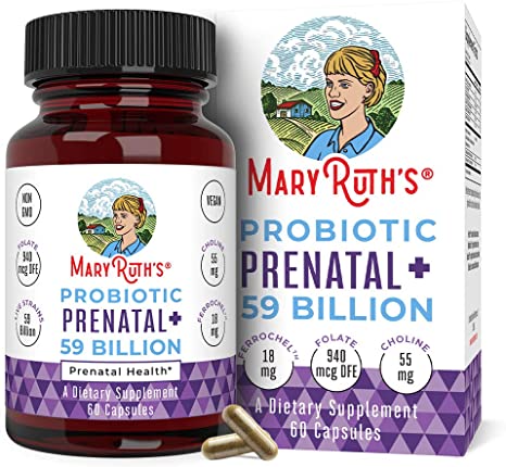 Vegan Prenatal   Probiotic - 59 Billion CFU by MaryRuth - Pregnancy Probiotics with Iron, Methylfolate & Prenatal Vitamins & Minerals to Help with Morning Sickness - 60 Count